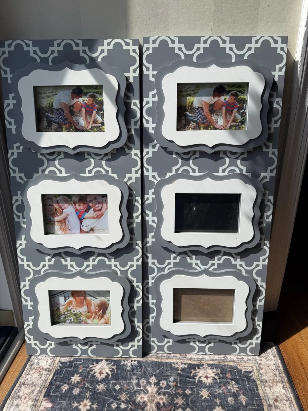 Gray and White Patterned Multi-Opening Photo Frame Panel - Unbranded